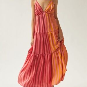 Farm x Anthropologie Deep-V Mixed-Stripe Maxi Dress